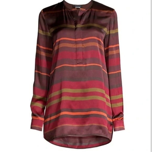 Lafayette 148 Prisha Autumn Sheen Rust Stripe Tunic Blouse Size Small - Picture 5 of 17
